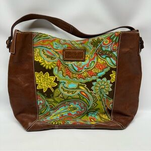 KATE SPADE Paisley Collection Canvas & Leather Hobo Bag Purse Tote CLEAN $375 EC